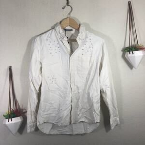 NWT Carmar white distressed destroyed long sleeve button down shirt